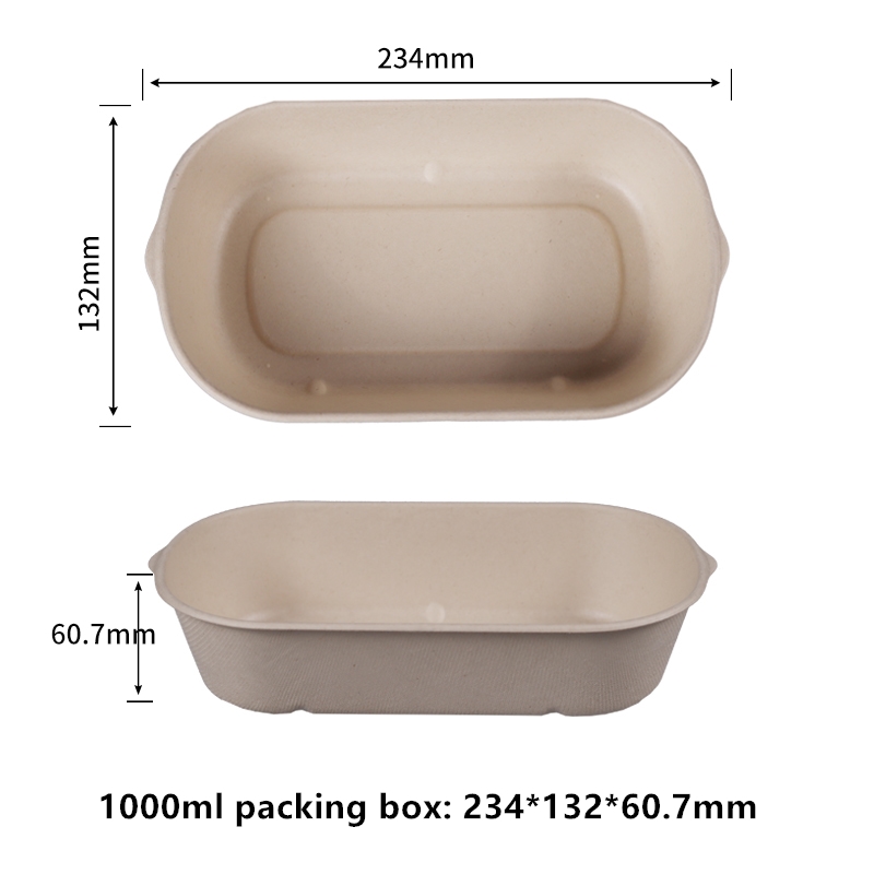Компостируемые контейнеры для еды на вынос Упаковочная коробка на 1000 мл Контейнеры из жома на вынос Прямоугольные одноразовые бумажные миски Биоразлагаемые контейнеры для приготовления еды Контейнеры для остатков салата