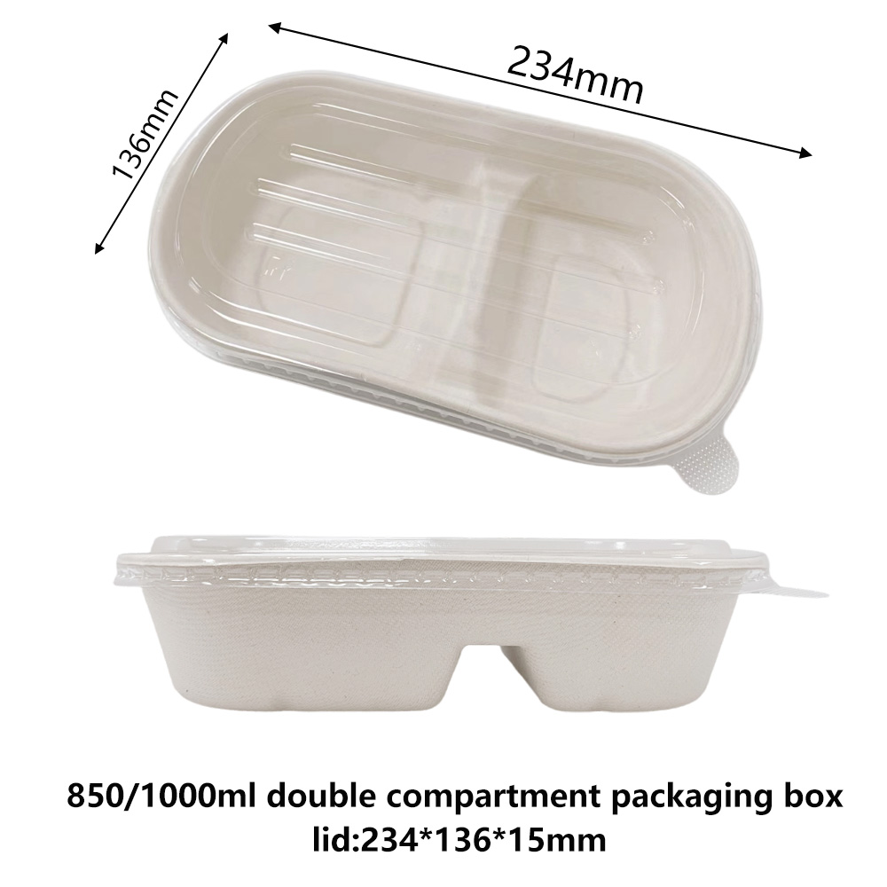 Clear Stripe Plastic PET Lid For 850/1000ml Sugarcane Bagasse Double Compartment Packing Box - SINCERE