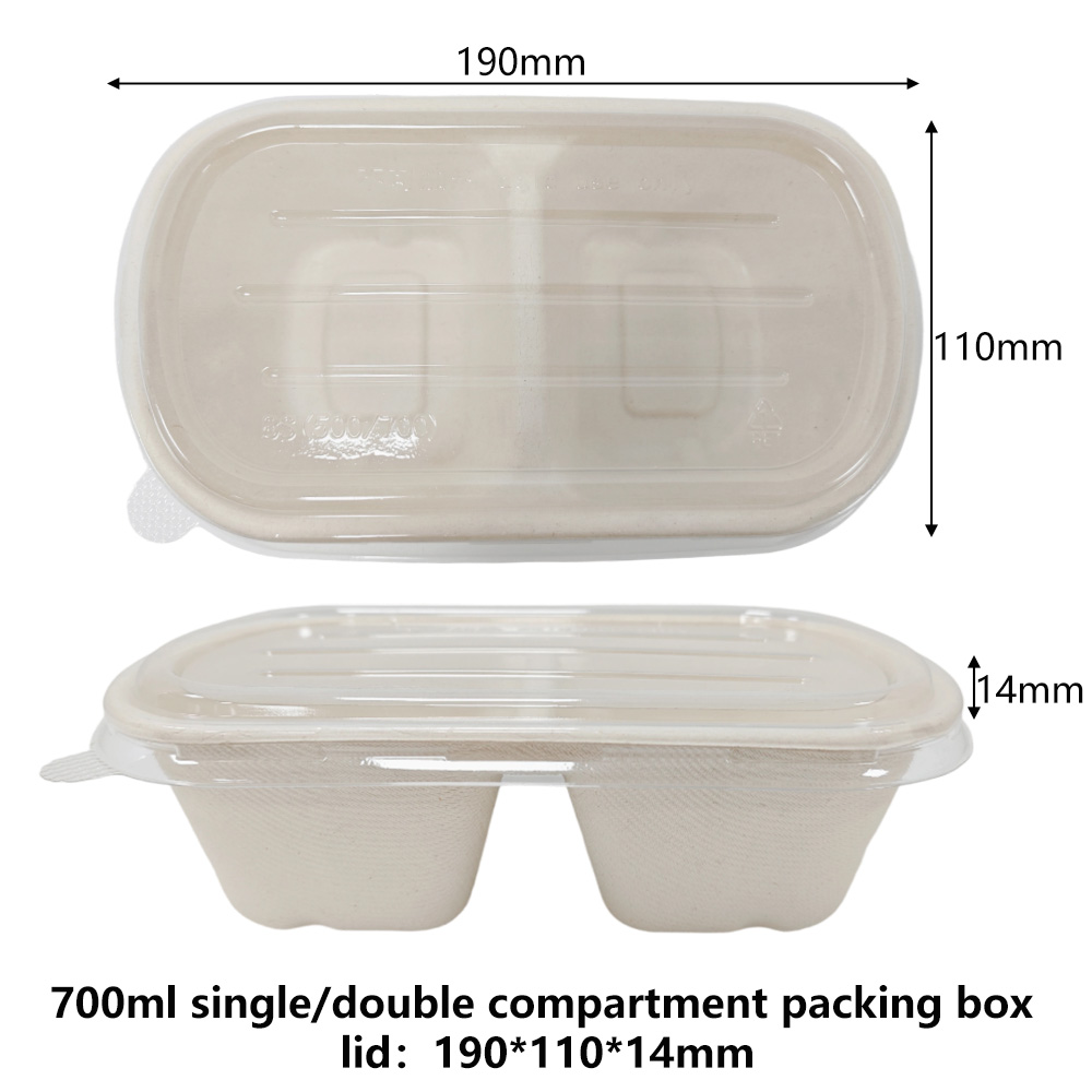 Clear Plastic PET Lids 700ML Sugarcane Bagasse Pulp Single/Double Compartment Packing Box With Lids - SINCERE